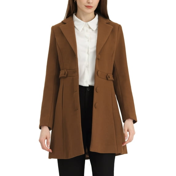 INSPIRE CHIC Women's Notched Lapel Outerwear Winter Coat XS Brown