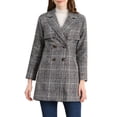 thumbnail image 1 of INSPIRE CHIC Women's Notched Lapel Raglan Long Sleeves Houndstooth Trenchcoat L Black, 1 of 6
