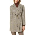 thumbnail image 1 of INSPIRE CHIC Women's Notched Lapel Raglan Long Sleeves Houndstooth Trenchcoat M Brown, 1 of 7