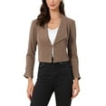 thumbnail image 1 of INSPIRE CHIC Women's Notched Lapel Ruched Sleeve Jackets Business Cropped Blazer M Coffee, 1 of 6