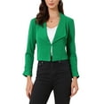 thumbnail image 1 of INSPIRE CHIC Women's Notched Lapel Ruched Sleeve Jackets Business Cropped Blazer M Merald Green, 1 of 6
