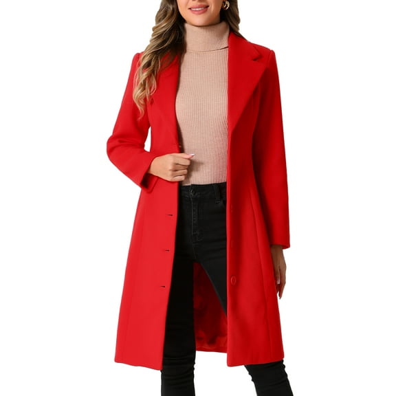 INSPIRE CHIC Women's Notched Lapel Single Breasted Outwear Work Long Winter Coat XS Red