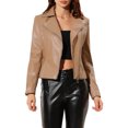 thumbnail image 1 of Allegra K Women's Notched Lapel Zipper PU Faux Leather Motorcycle Jacket, 1 of 6