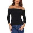 thumbnail image 1 of INSPIRE CHIC Women's Off Shoulder 3/4 Sleeves Party Tops L Black, 1 of 6