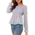 thumbnail image 1 of Allegra K Women's Off Shoulder Long Bell Sleeve Floral Print Smocked Blouse Top, 1 of 7