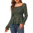 thumbnail image 1 of Allegra K Women's Off Shoulder Long Bell Sleeve Floral Print Smocked Blouse Top, 1 of 7