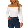 thumbnail image 1 of Allegra K Women's Off Shoulder Slim Fit Long Sleeve Velvet Tops, 1 of 6