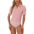 thumbnail image 1 of INSPIRE CHIC Women's Button Up Bodysuit One-Piece Short Sleeve Work Shirt Blouse XL Pink, 1 of 5