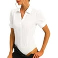 thumbnail image 1 of INSPIRE CHIC Women's Button Up Bodysuit One-Piece Short Sleeve Work Shirt Blouse XS White, 1 of 6