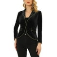 thumbnail image 1 of INSPIRE CHIC Women's Office One Button Notched Lapel Long Sleeves Velvet Blazer S Black, 1 of 6