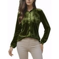 thumbnail image 1 of INSPIRE CHIC Women's Office Pocket Front Long Sleeve Button Down Velvet Shirt L Green, 1 of 5