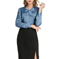 thumbnail image 1 of INSPIRE CHIC Women's Office Tie V Neck Long Sleeve Elegant Blouse Shirt S Dusty Blue, 1 of 7