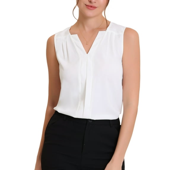 INSPIRE CHIC Women's Office Work V Neck Sleeveless Chiffon Blouse XS White