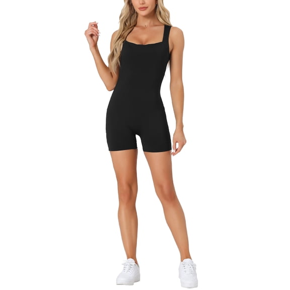 INSPIRE CHIC Women's One Piece Square Neck Bodysuit Casual Stretchy Shorts Jumpsuit Outfits