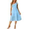 thumbnail image 1 of INSPIRE CHIC Women's One Shoulder Bridesmaid Dresses Tiered Chiffon Beach Dress Blue XS, 1 of 6