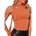 thumbnail image 1 of INSPIRE CHIC Women's One Shoulder Sleeveless Ruched Summer Y2K Crop Tank Top XS Orange, 1 of 6