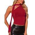 thumbnail image 1 of INSPIRE CHIC Women's One Shoulder Sleeveless Ruched Summer Y2K Crop Tank Top XL Red, 1 of 6