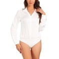 thumbnail image 1 of INSPIRE CHIC Women's One-piece Collared Long Sleeve Button Down Bodysuit Top S White, 1 of 5