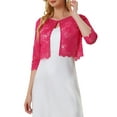 thumbnail image 1 of INSPIRE CHIC Women's Cardigan Open Front 3/4 Sleeve Sheer Floral Lace Cropped Shrug Top L Hot Pink, 1 of 6