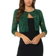 thumbnail image 1 of INSPIRE CHIC Women's Cardigan Open Front 3/4 Sleeve Sheer Floral Lace Cropped Shrug Top S Greens, 1 of 6