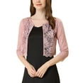 thumbnail image 1 of INSPIRE CHIC Women's Cardigan Open Front 3/4 Sleeve Sheer Floral Lace Cropped Shrug Top S Grey Pink, 1 of 6