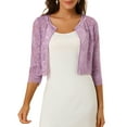 thumbnail image 1 of INSPIRE CHIC Women's Cardigan Open Front 3/4 Sleeve Sheer Floral Lace Cropped Shrug Top XL Purple, 1 of 7
