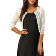 thumbnail image 1 of INSPIRE CHIC Women's Cardigan Open Front 3/4 Sleeve Sheer Floral Lace Cropped Shrug Top XL White, 1 of 7