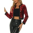 thumbnail image 1 of INSPIRE CHIC Women's Cropped Jacket Open Front Button Decor Sparkly Sequin Shrug Jacket M Red, 1 of 5