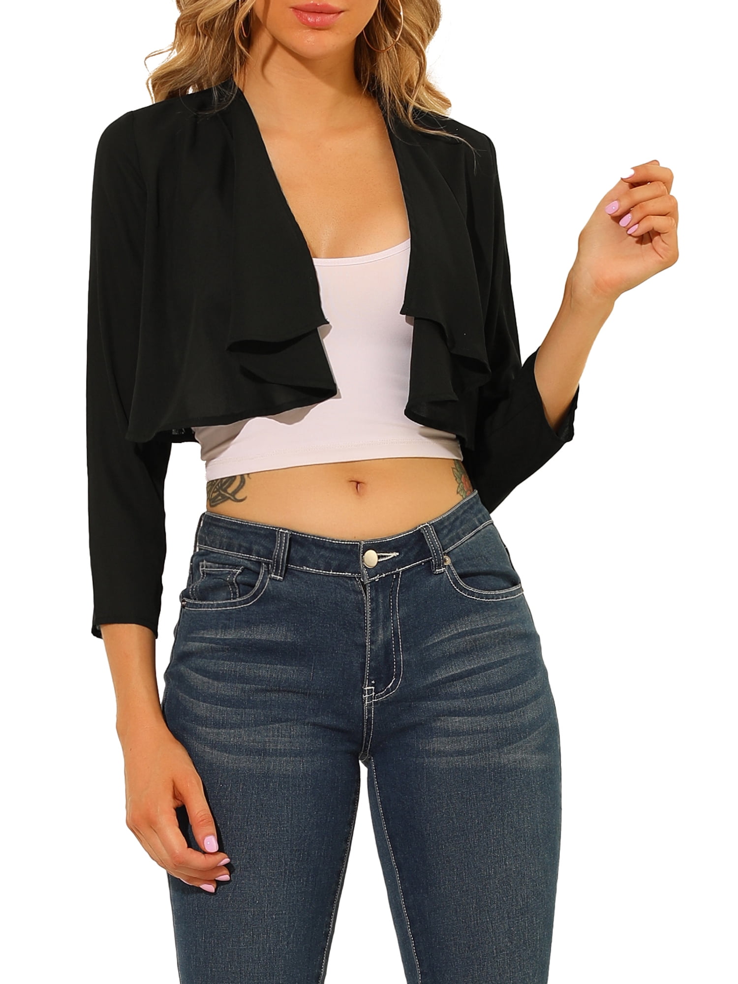 Gilet Cardigan Femme - Black[F7508] - Cardigan Court Coréen Y2K Pour Femme - Pull à Volants