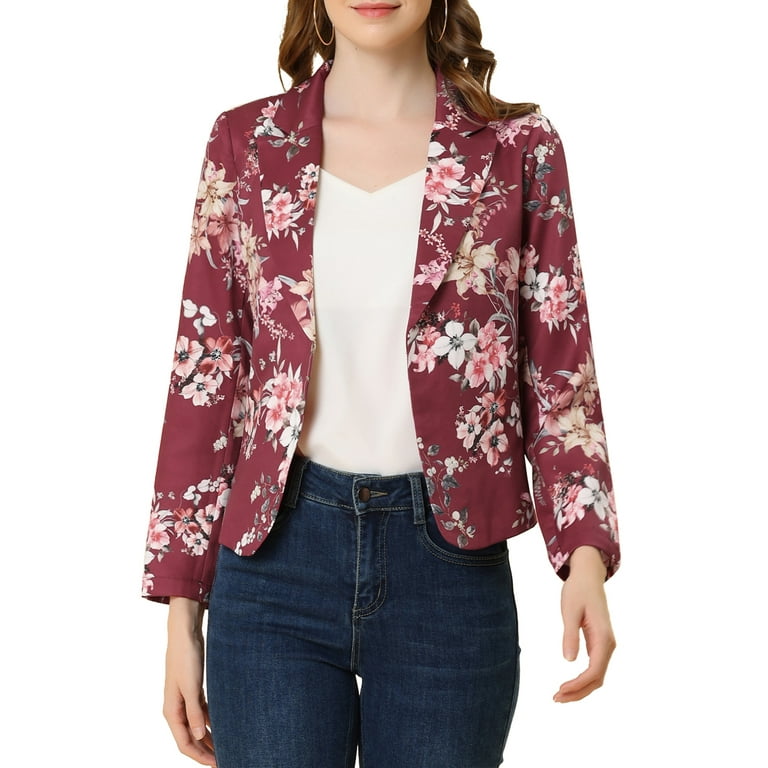 Allegra K Women's Open Front Floral Print Blazer 