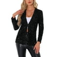 thumbnail image 1 of INSPIRE CHIC Women's Open Front Long Sleeve Disco Party Sequin Blazer Jacket XS Black, 1 of 6