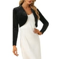 thumbnail image 1 of INSPIRE CHIC Women's Open Front Long Sleeve Lapel Collar Open Front Cropped Velvet Shrug XS Black, 1 of 6
