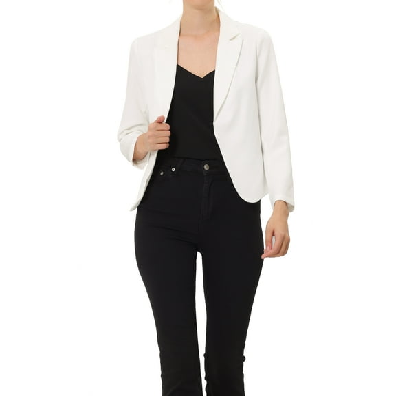 INSPIRE CHIC Women's Blazer Open Front Wear-to-Work Summer Crop Suit Jacket 2XL White-Solid