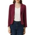 thumbnail image 1 of INSPIRE CHIC Women's Blazer Open Front Wear-to-Work Summer Crop Suit Jacket L Burgundy-Solid, 1 of 8