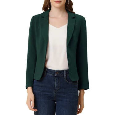 INSPIRE CHIC Women's Blazer Open Front Wear-to-Work Summer Crop Suit Jacket L Green-Solid