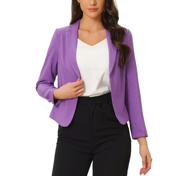 INSPIRE CHIC Women's Blazer Open Front Wear-to-Work Summer Crop Suit Jacket L Lavender-Solid