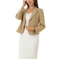 thumbnail image 1 of INSPIRE CHIC Women's Blazer Open Front Wear-to-Work Summer Crop Suit Jacket L Light Khaki-Solid, 1 of 7