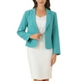 thumbnail image 1 of INSPIRE CHIC Women's Blazer Open Front Wear-to-Work Summer Crop Suit Jacket S Light Lake Blue-Solid, 1 of 7