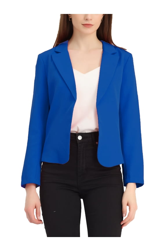 Women's Blazer Open Front Wear-to-Work Summer Crop Suit Jacket XL Royal Blue-Solid