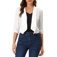 thumbnail image 1 of INSPIRE CHIC Women's Open Front Shawl Lapel 3/4 Ruched Sleeves Chiffon Crop Blazer, 1 of 7