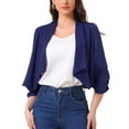thumbnail image 1 of INSPIRE CHIC Women's Open Front Shawl Lapel 3/4 Ruched Sleeves Chiffon Crop Blazer, 1 of 6