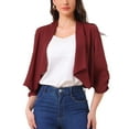 thumbnail image 1 of INSPIRE CHIC Women's Open Front Shawl Lapel 3/4 Ruched Sleeves Chiffon Crop Blazer, 1 of 6