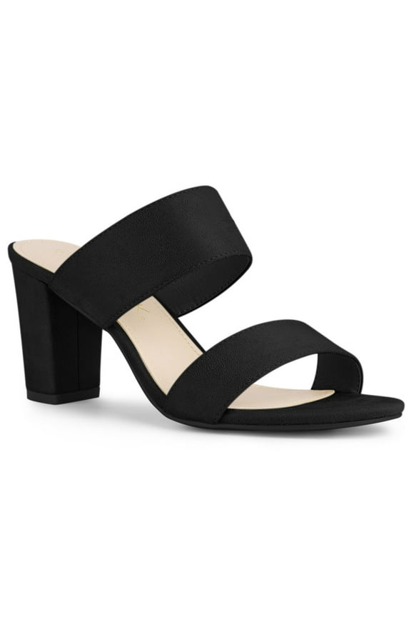 Women's Open Toe Chunky High Heel Slide Sandals Black 6.5