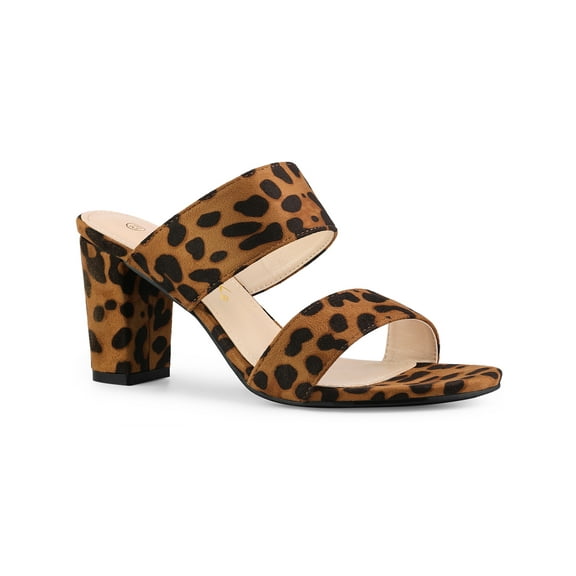 BLISSFUL STEP Women's Open Toe Chunky High Heel Slide Sandals Leopard 8