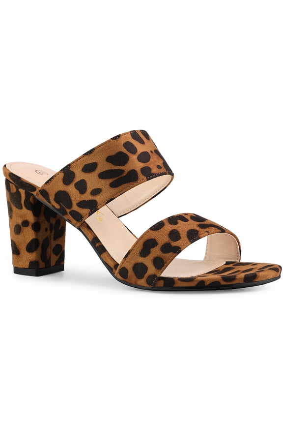 Women's Open Toe Chunky High Heel Slide Sandals Leopard 8