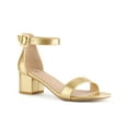 thumbnail image 1 of BLISSFUL STEP Women's Shoes Open Toe Block Heel Ankle Strap Sandals Gold 8.5, 1 of 7