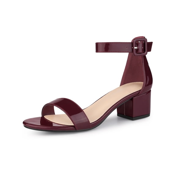 BLISSFUL STEP Women's Shoes Open Toe Block Heel Ankle Strap Sandals Burgundy 6