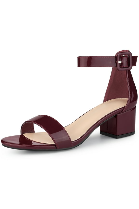 Women's Shoes Open Toe Block Heel Ankle Strap Sandals Burgundy 9.5