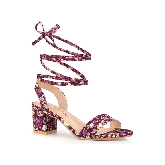 BLISSFUL STEP Women's Open Toe Block Mid Heeled Lace Up Sandals