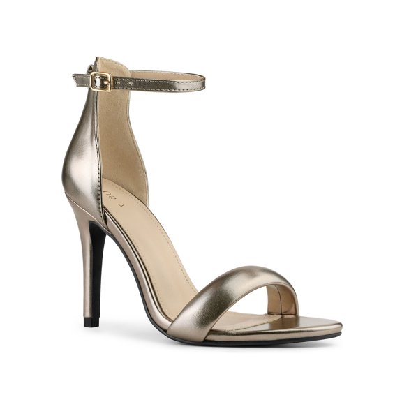 BLISSFUL STEP Women's Round Toe Buckle Ankle Strap High Stiletto Heel Sandals Gunmetal (Size 9)